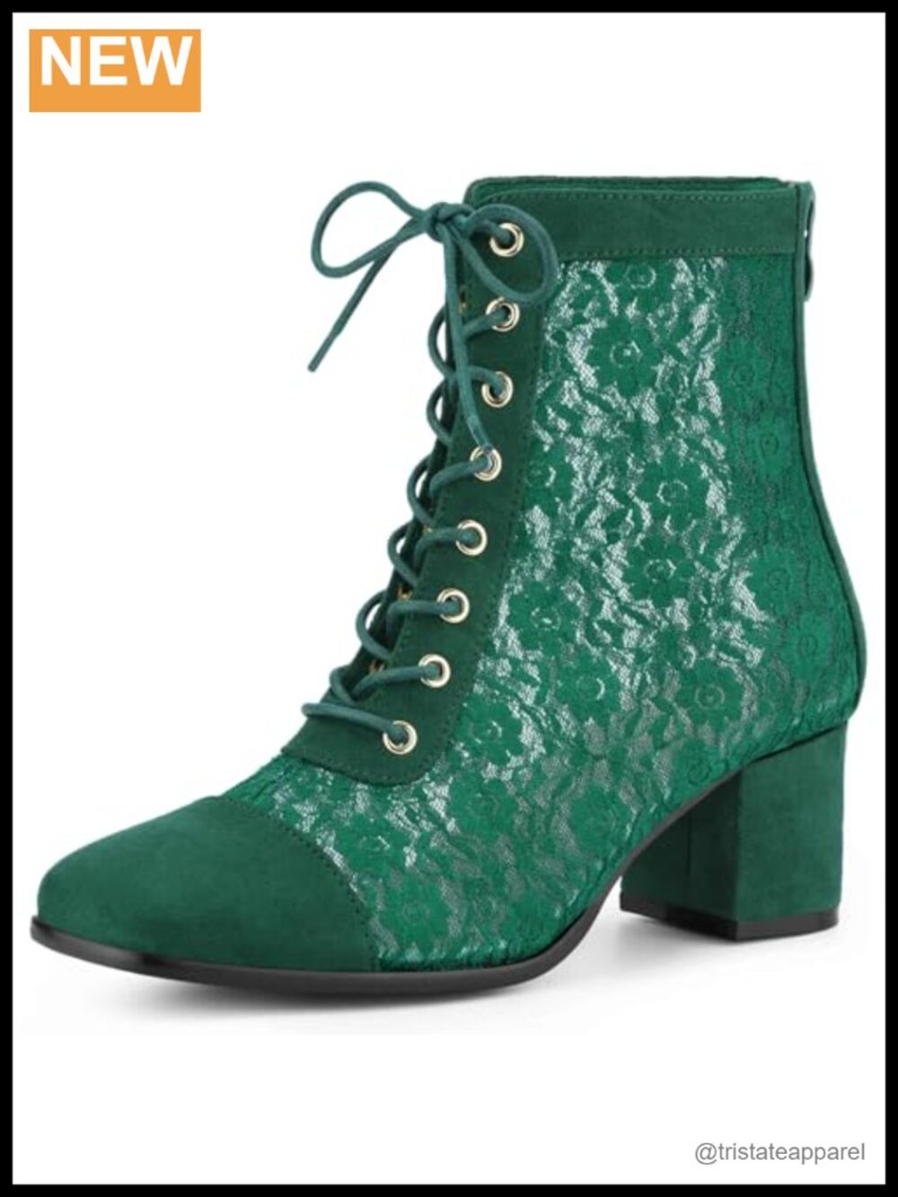 Square Toe Lace Up Floral Lace Block Heels Ankle Boots Faux Suede